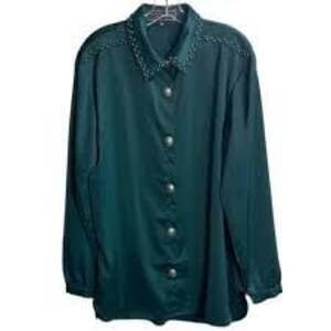 Double D Ranch Peralta Top Green Concho Buttons Studs Long Sleeve